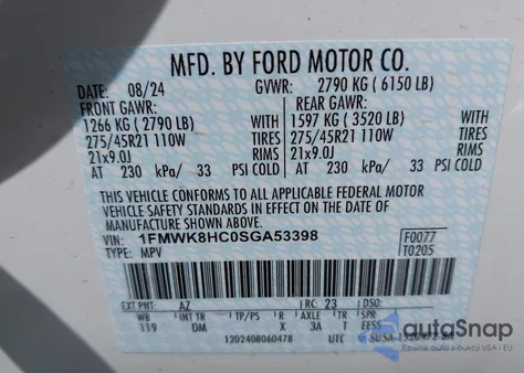 2025 Ford Explorer Platinum z USA, uszkodzony, nr VIN 1FMWK8HC0SGA53398